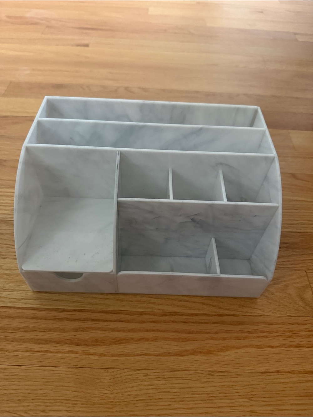Marble-Effect White Desktop Organizer - Multi-Compartment Storage